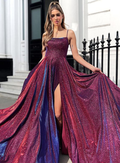 Robes de soirée trapèze à lacets et paillettes