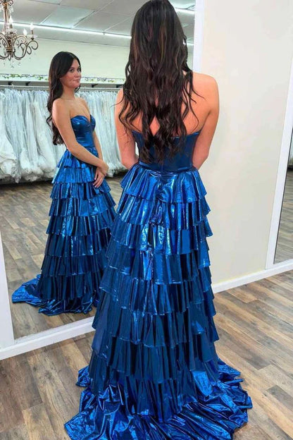 Vestido de festa elegante, sem mangas, estilo império, em camadas, para formatura