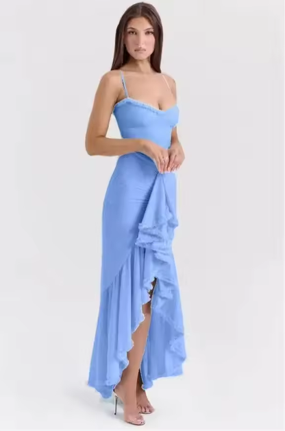Nouveautés Robe moulante à bretelles spaghetti Robe longue froncée tendance pour femmes