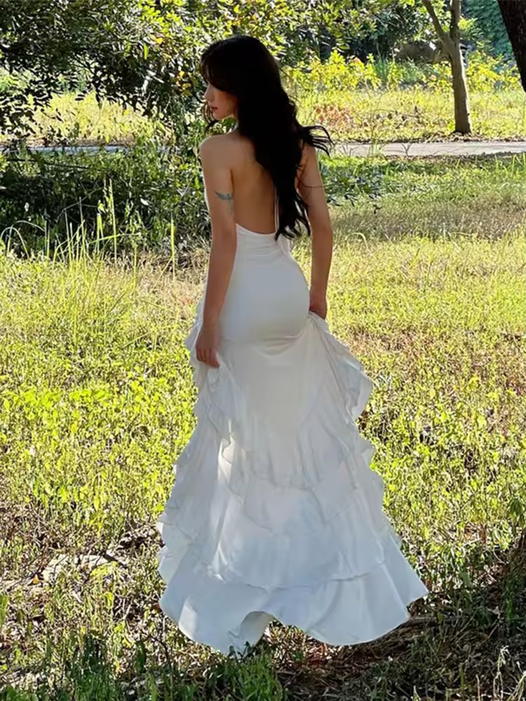 Vestido feminino sexy de malha justa, transparente, com renda, justo, longo, feminino, praia, férias, costas nuas, elegante, vestido feminino