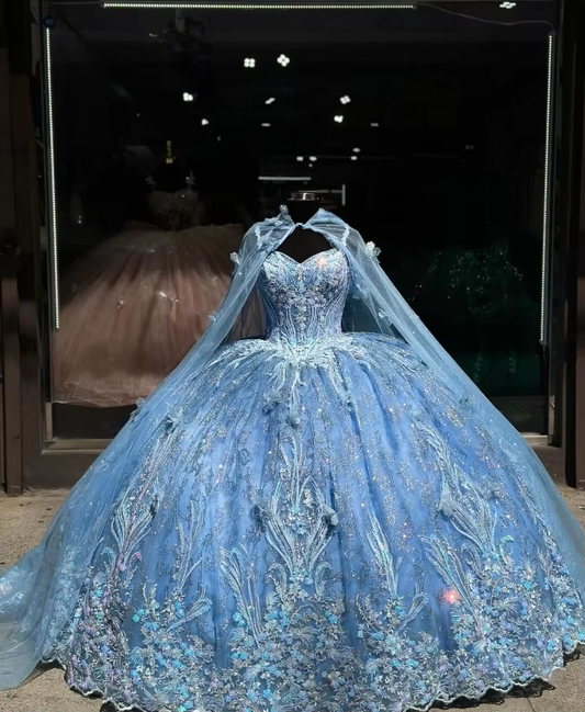 فساتين Quinceanera للأميرة باللون الأزرق السماوي 15 فساتين فاخرة بحزام سباغيتي مبهر وحزام شال فيستدو 15 Años Quinceañera مخصص