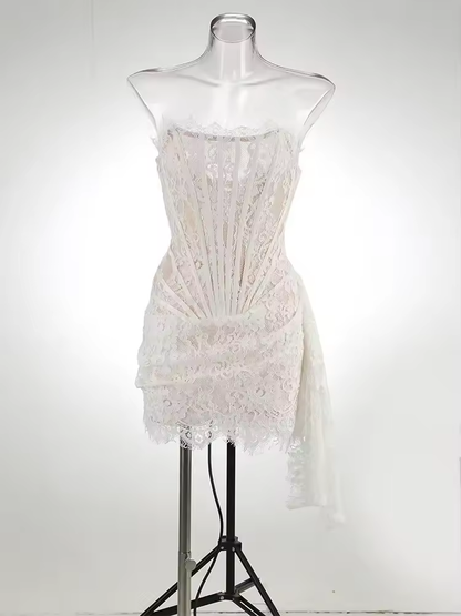 Vestido corpete sexy de renda transparente com patchwork, justo feminino, elegante para festa, minivestido feminino com top tubinho, novo