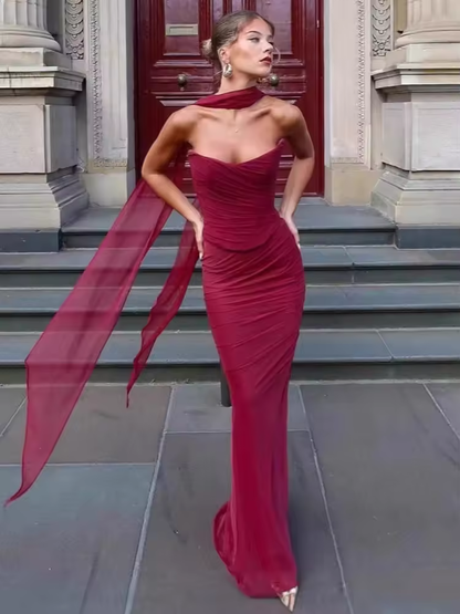Elegant Corset Dress Sets With Scarf Female Fishbone Strap Top Slim High Waist Skirt 2025 Summer New Lady Prom Skirt Sets