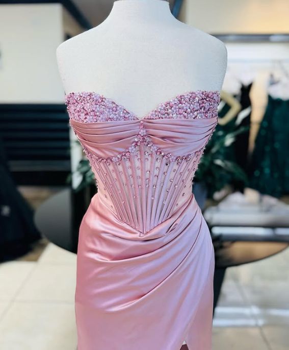 Lindo vestido de baile brilhante, requintado, com contas, fenda longa, elegante e sexy, vestido de festa