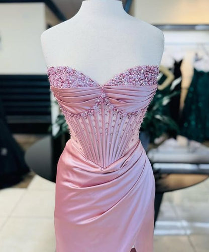 Lindo vestido de baile brilhante, requintado, com contas, fenda longa, elegante e sexy, vestido de festa