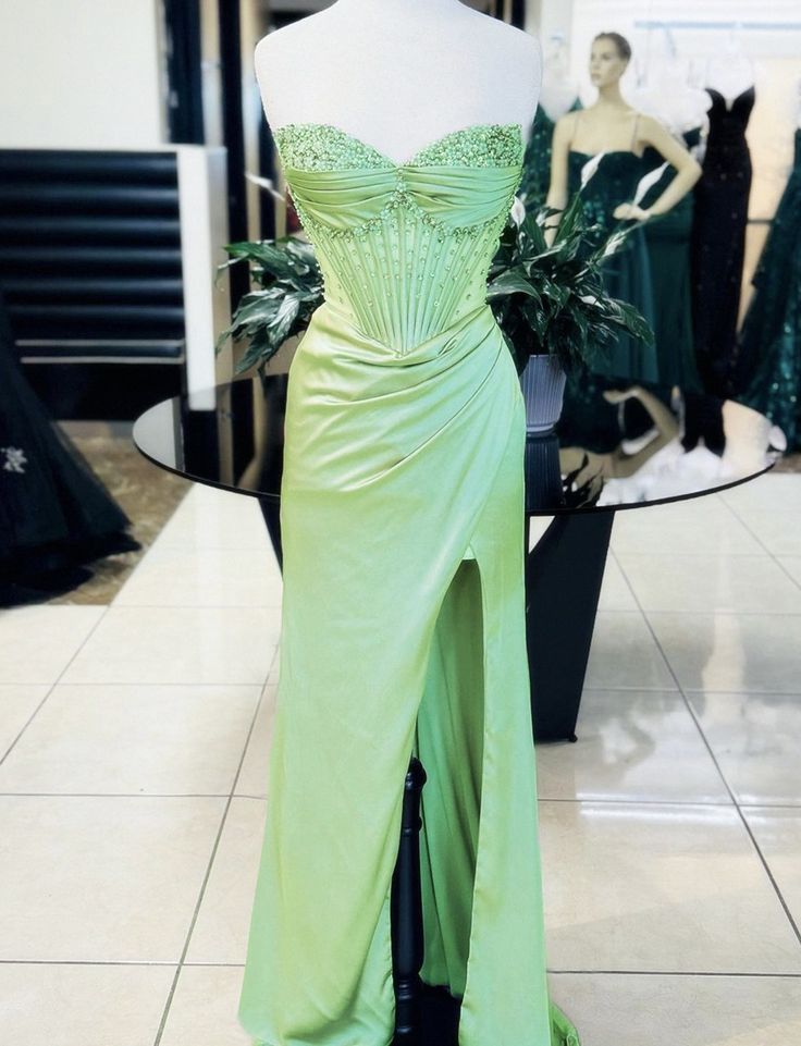 Lindo vestido de baile brilhante, requintado, com contas, fenda longa, elegante e sexy, vestido de festa
