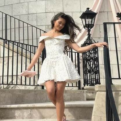 Vestidos de verão da moda, vestidos de festa com estampa floral, ombros de fora, vestido de festa, elegante, linha A, roupas femininas