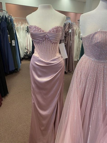 Lindo vestido de baile brilhante, requintado, com contas, fenda longa, elegante e sexy, vestido de festa