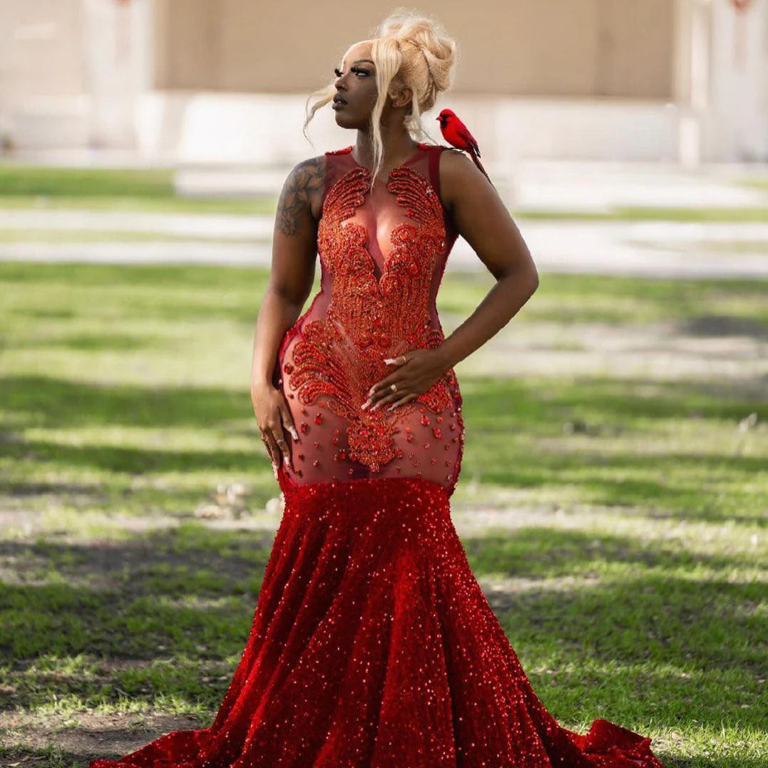 Robe de bal longue noire pour filles, style sirène, paillettes, perles et cristaux, robe de soirée d'anniversaire, personnalisée