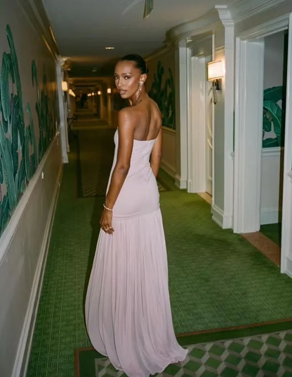 Beautiful Strapless Pink Chiffon Mermaid Party Dress Prom Dress