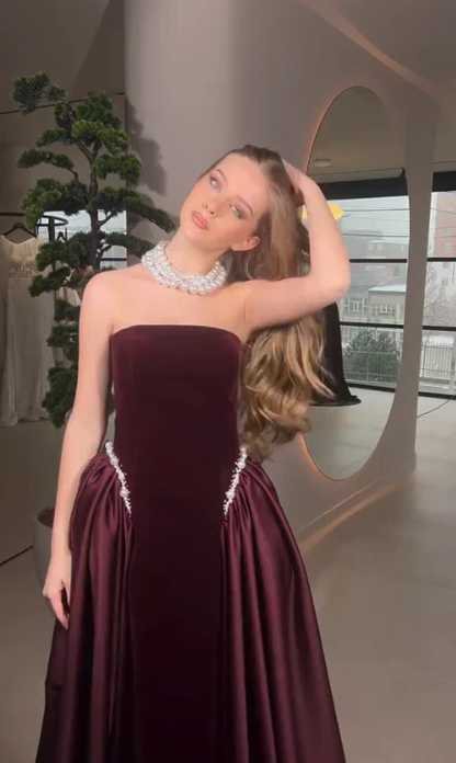 Classy A Line Strapless Sleeveless Lace Up Sweep/Brush Train Prom Dresses