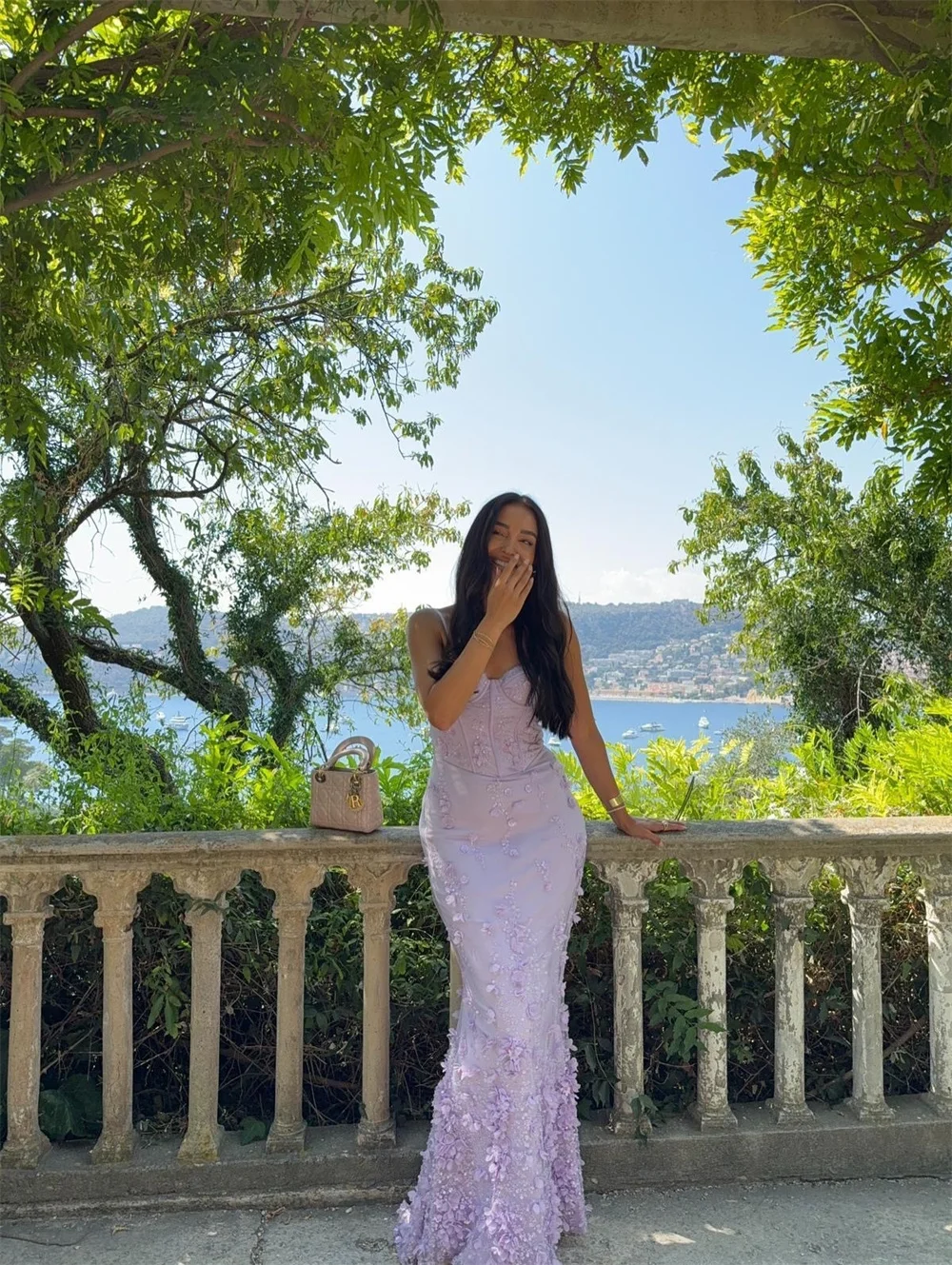 Customized Sheath Shiny Spaghetti Strap Prom Dress Flowers Elegant vestidos de noche Floor-Length Formal Evening Dresses