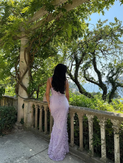 Customized Sheath Shiny Spaghetti Strap Prom Dress Flowers Elegant vestidos de noche Floor-Length Formal Evening Dresses