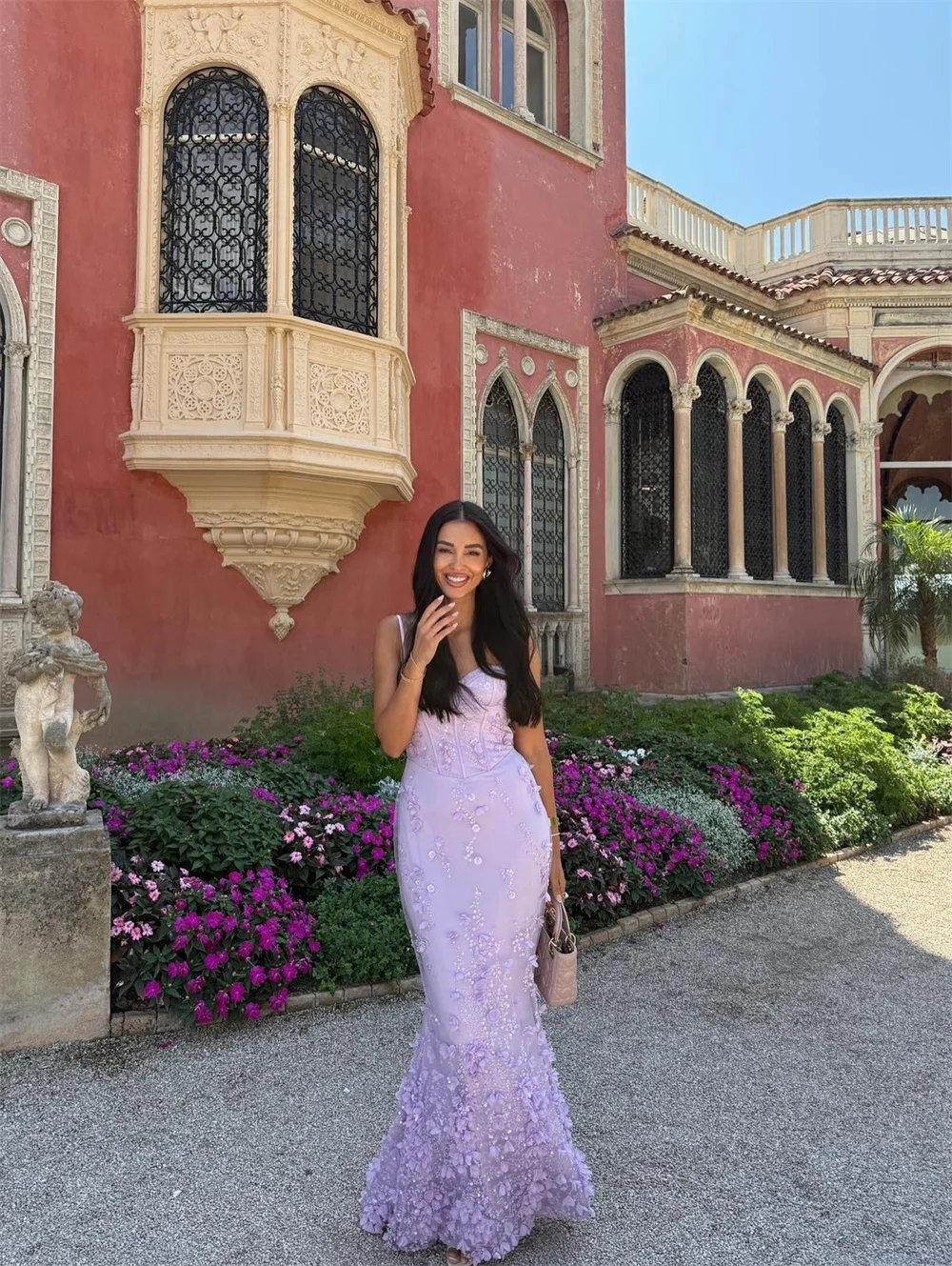 Customized Sheath Shiny Spaghetti Strap Prom Dress Flowers Elegant vestidos de noche Floor-Length Formal Evening Dresses