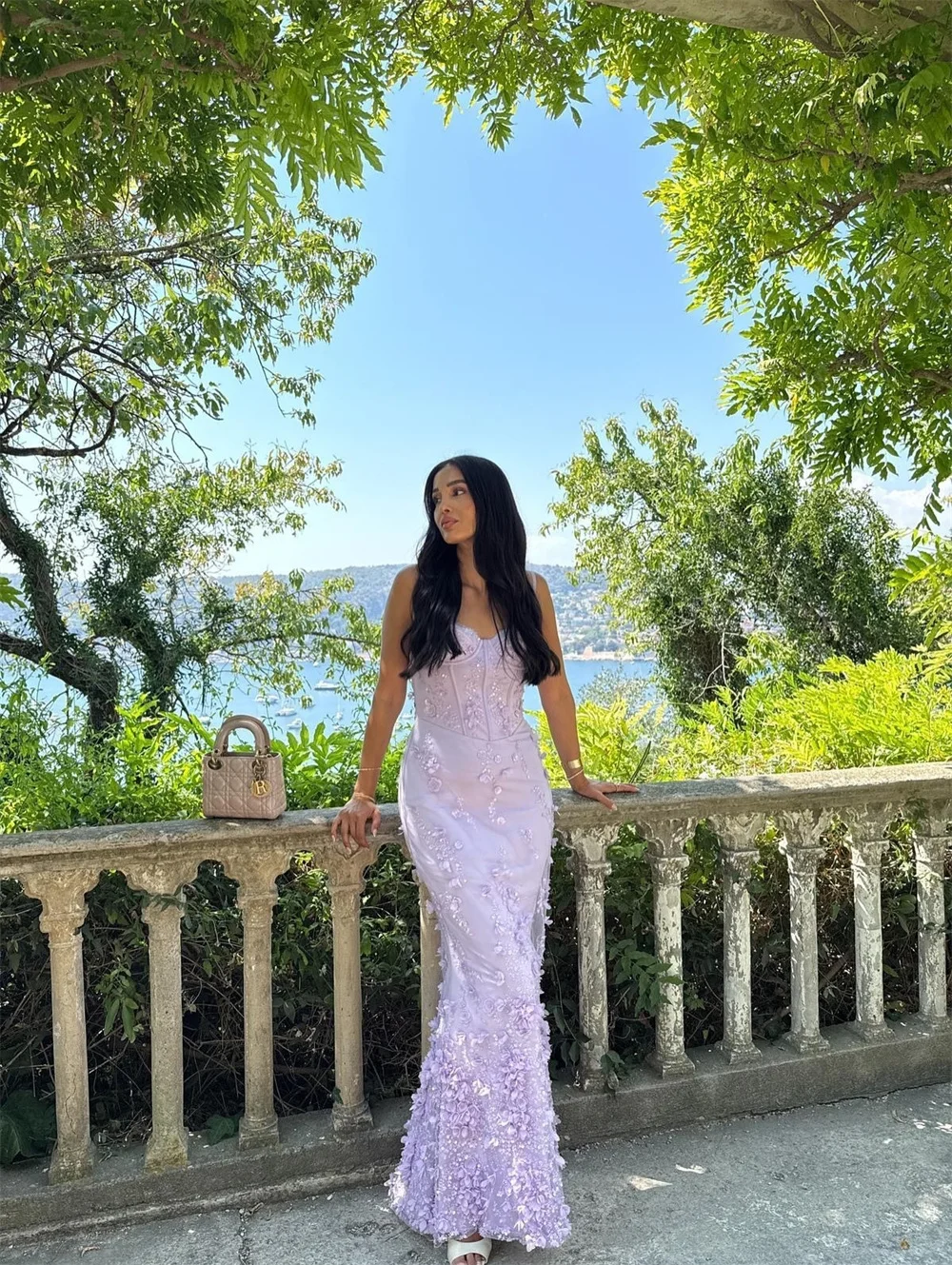 Customized Sheath Shiny Spaghetti Strap Prom Dress Flowers Elegant vestidos de noche Floor-Length Formal Evening Dresses