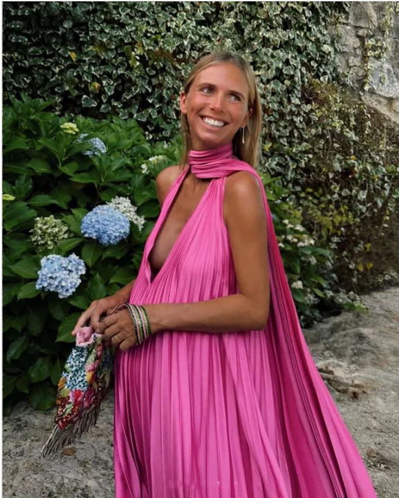 Elegant A-Line V Neck Sleeveless Backless Floor-Length Prom Dress
