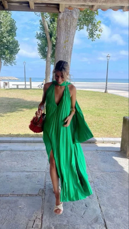Elegant A-Line V Neck Sleeveless Backless Floor-Length Prom Dress