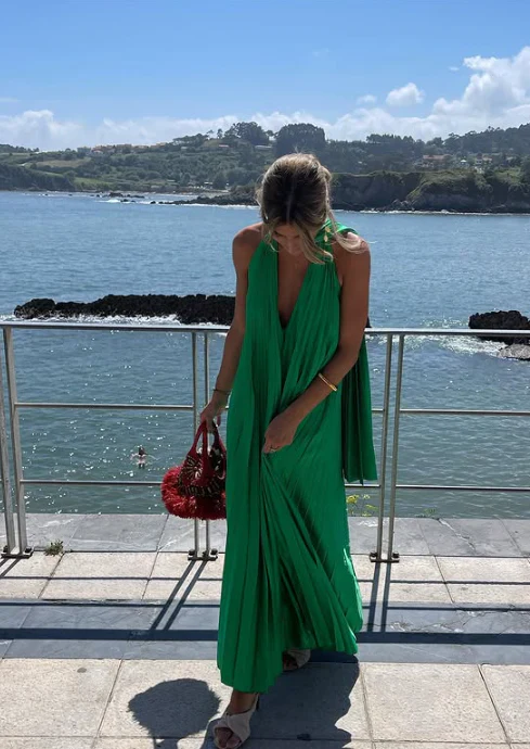 Elegant A-Line V Neck Sleeveless Backless Floor-Length Prom Dress