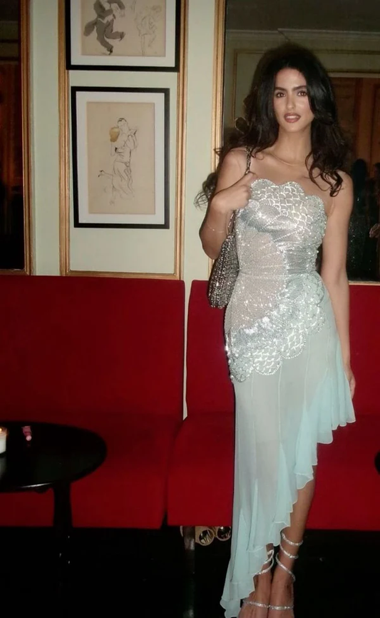 Elegant Mermaid Strapless Chiffon Light Blue Prom Dress Formal Evening Dress