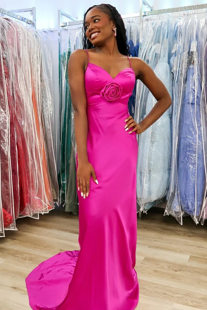 Mermaid Sweetheart Neck Spaghetti Straps Sleeveless Rose Prom Party Dress Evening Formal Gown Cocktail Dress with Train