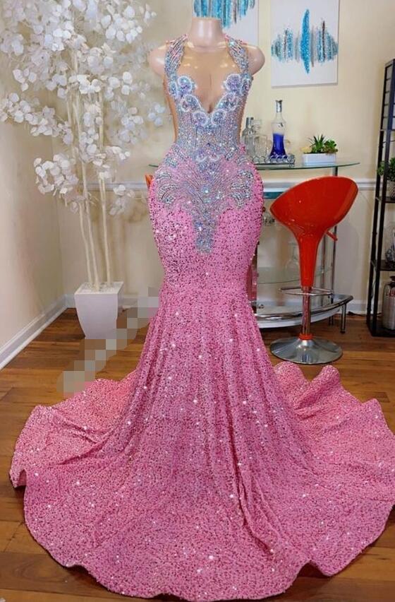Robe de bal longue sirène à paillettes scintillantes