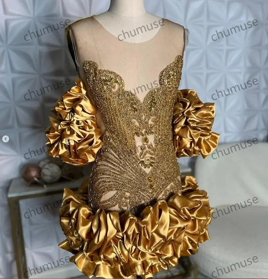 Vestido corto dorado brillante para fiesta de graduación y regreso a casa 