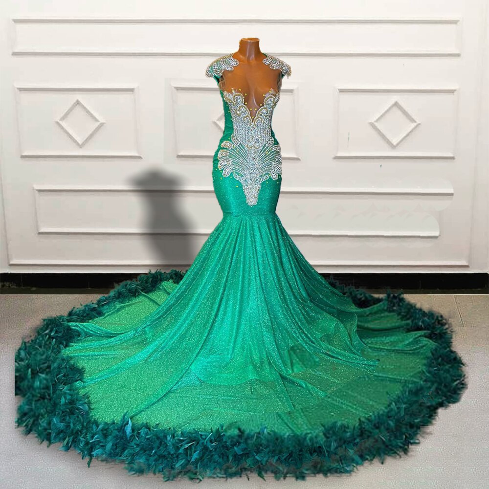 Luxury Mermaid Long Prom Dresses 2023 for Graduation Party Sparkly Sequin Beaded Feathers Women Custom Formal Evening Gowns