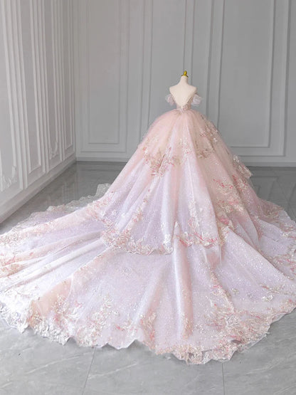 فستان زفاف الأميرة الوردي بكتف واحد مخصص للعروس على الطراز الفرنسي الهارب وذيل طويل Vestidos De Novia Civil