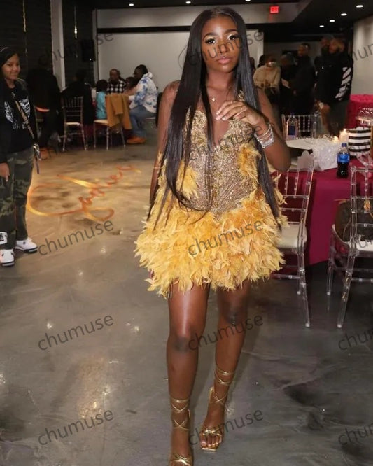 Vestidos cortos dorados para fiesta de graduación y regreso a casa para chicas negras 