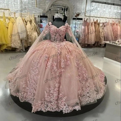 Vestidos de quinceanera de manga comprida para meninas, apliques de contas, vestidos de festa de celebridades 