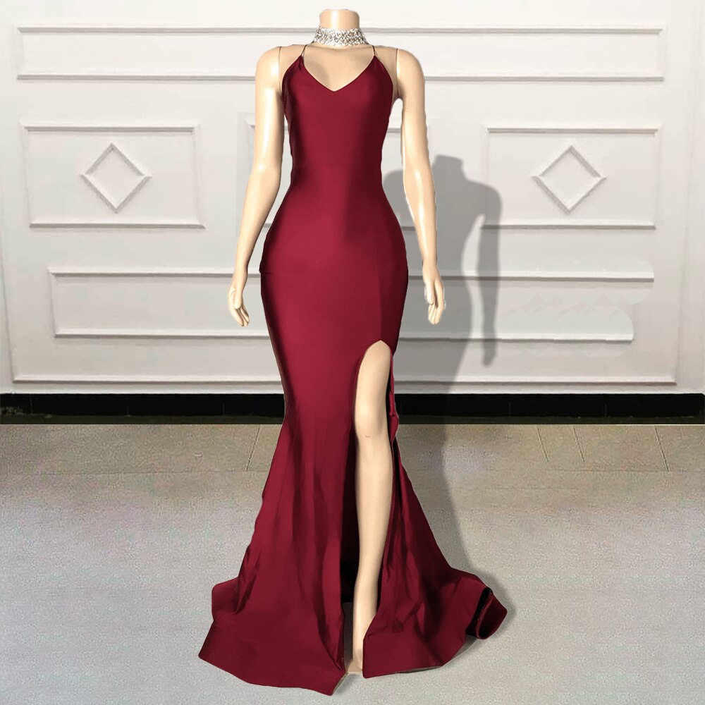 Vestidos longos de baile elegantes estilo sereia para festa de formatura, decote em V, costas nuas, fenda alta, vestidos formais para mulheres, feitos sob medida 