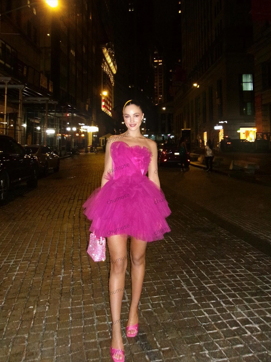 Bonito vestido de fiesta corto de tul sin tirantes, extra abullonado, de talla grande, hecho a medida, para mujer, vestido de cóctel, mini largo, para fiesta de cumpleaños