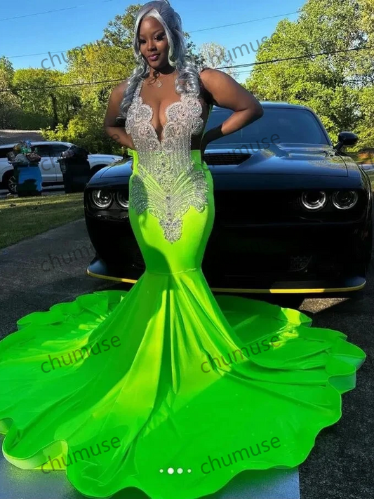 Vestidos de fiesta de graduación con sirena verde brillante 
