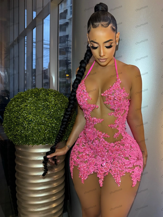 Vestidos curtos afro-americanos rosa para baile de formatura para meninas negras, apliques com contas, festa de aniversário, baile de formatura, vestidos de coquetel personalizados