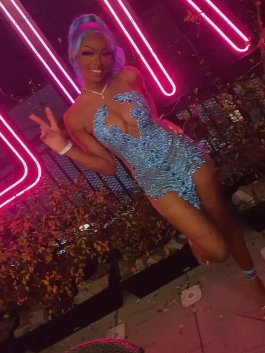 فساتين حفلات قصيرة شفافة مثيرة من Blue Diamond، فساتين حفلات أعياد ميلاد سوداء للفتيات، فساتين كوكتيل قصيرة أفريقية مطرزة بالخرز، فساتين حفلات التخرج