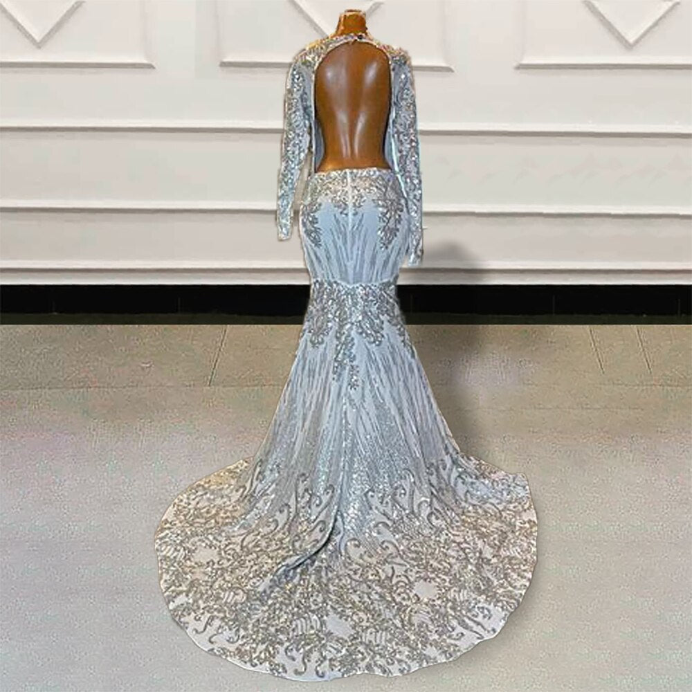 Vestido longo de baile sereia com lantejoulas brilhantes e contas para festa de formatura, vestido de noite formal feminino sexy de malha transparente com fenda 