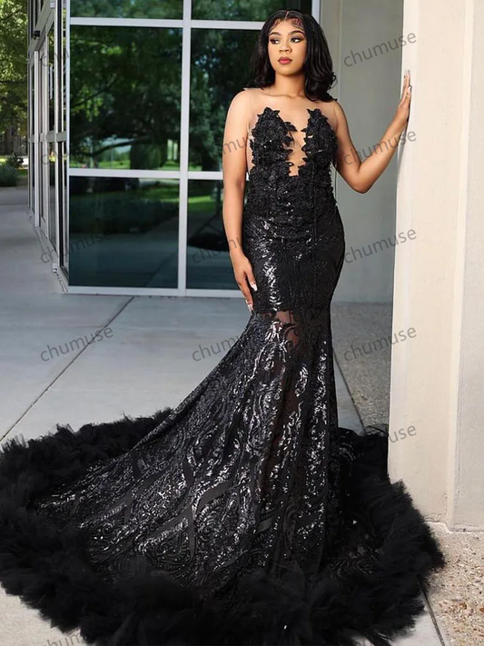 Vestido de novia estilo sirena con apliques de encaje, escote en V, flores, tul, espalda abierta, sin mangas, cola de cepillo, vestido de fiesta