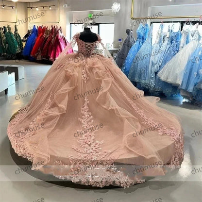 Vestidos de quinceanera de manga comprida para meninas, apliques de contas, vestidos de festa de celebridades 