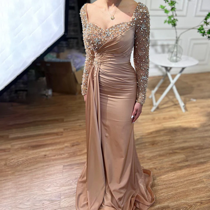 Satin Mermaid Elegance: Heartsweet Overskirt Beaded Evening Dresses for Women's Party