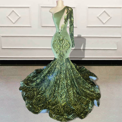 Vestido longo de baile sereia com lantejoulas brilhantes para festa de formatura, sexy, manga comprida, para meninas, vestido formal para noite