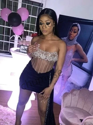 Vestidos de cóctel africanos sexys y transparentes con cuentas negras para fiesta de cumpleaños 