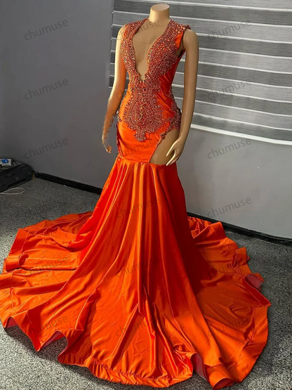 Robe de bal rouge de luxe pour fille noire, perlée, pailletée, scintillante, pompons, diamant, cristal, robes de soirée à volants