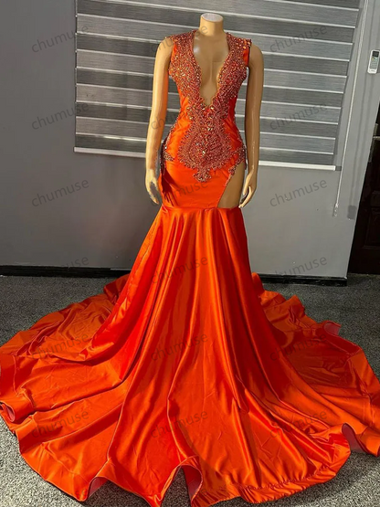 Robe de bal rouge de luxe pour fille noire, perlée, pailletée, scintillante, pompons, diamant, cristal, robes de soirée à volants