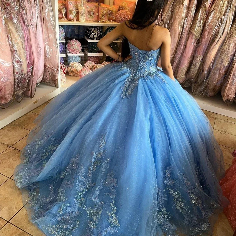 Vestidos de quinceañera de princesa con apliques de tul brillante y cola de corte para mascarada, vestidos de cumpleaños de Cenicienta.