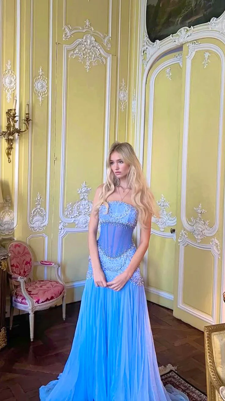 Sexy A Line Off The Shoulder Maxi Long Party Light Blue Chiffon Prom Dresses Evening Dress