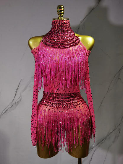 Sexy Performance Dance Costume Singer Dancer Stage Wear Sparkly Rhinestones Sequins Tassel Bodysuit for Women Birthday Outfit