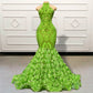 Long Green Prom Dresses 2023 Sparkly Sequin 3D Flowers Train African Girls Women Mermaid Formal Evening Party Gowns Custom Made