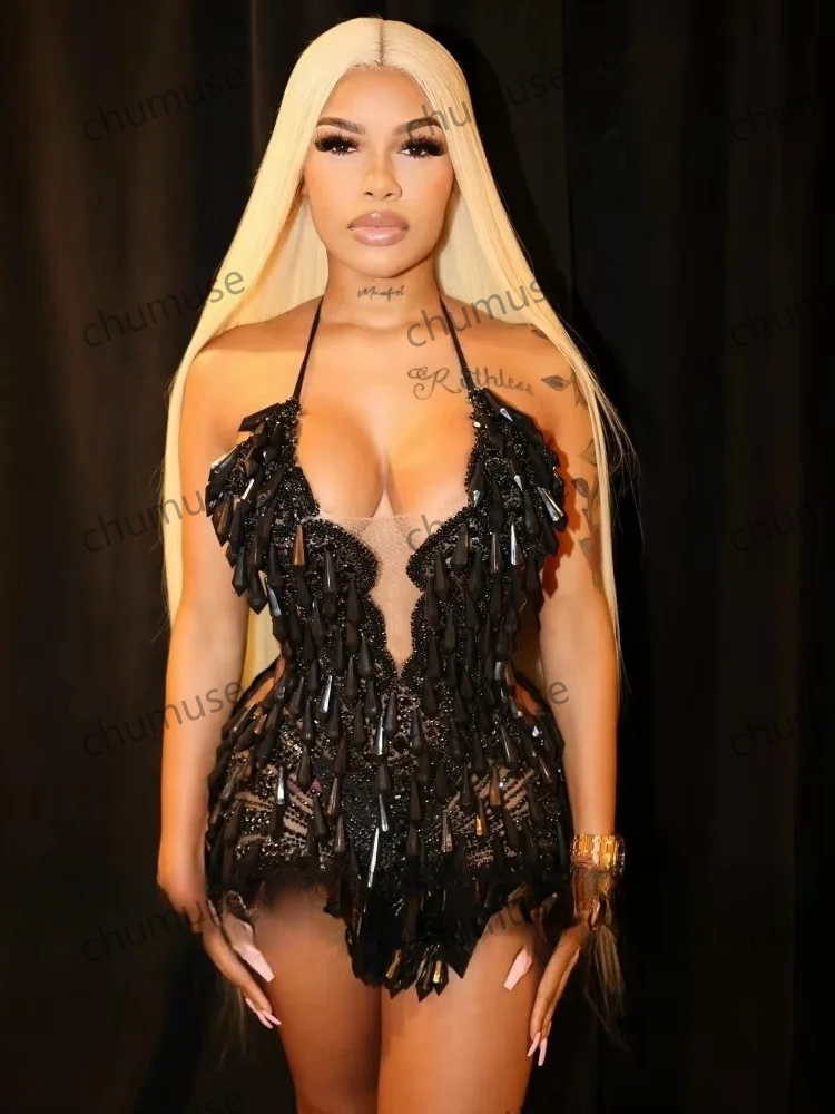 Robe de bal courte à cristaux noirs pour fille noire 