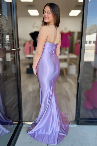 Simple & Casual Sheath V Neck Sleeveless Pleated High Side Slit and Train Back Zipper Prom Party Dress Bridesmaid Dress Cocktail Dress