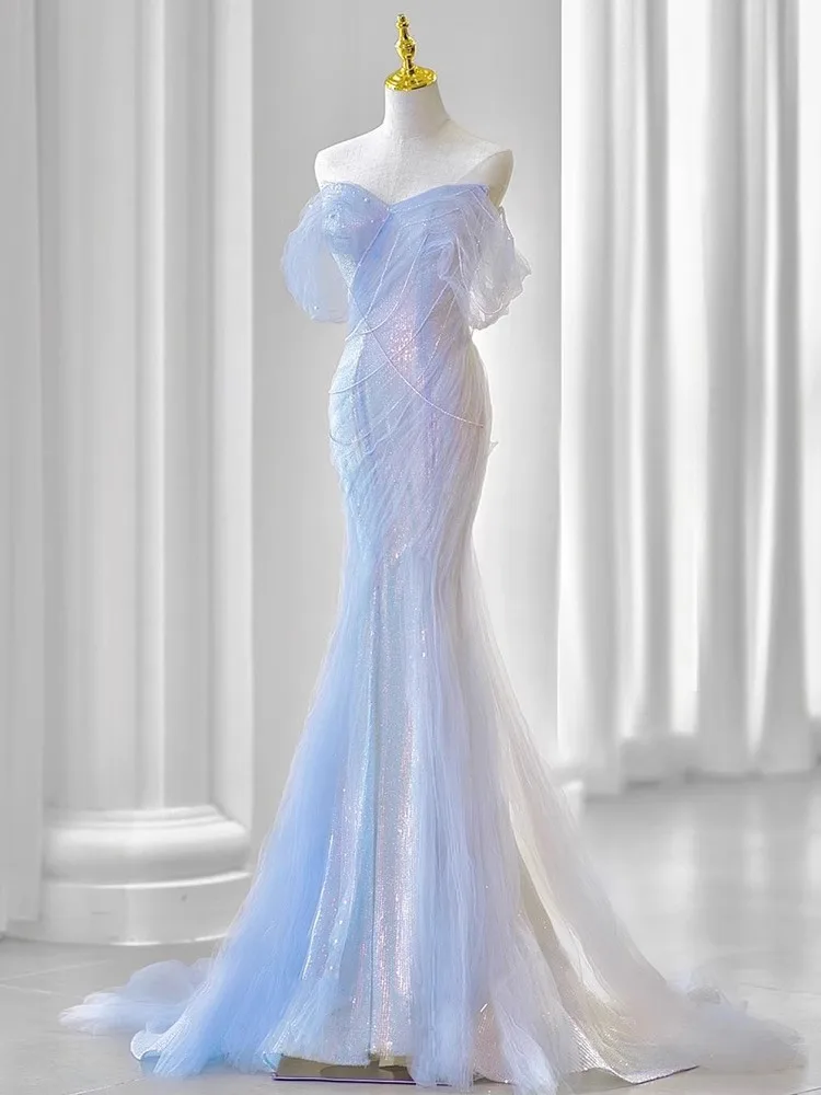 Sleeveless New Luxury Evening Dress Off The Shoulder Sequined Banquet Mermaid Prom Dress Lace Up